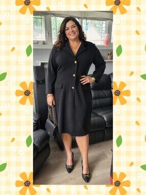 ROUIE 100% Wool Vintage Blazer Dress Black Gold Buttons Size 14 (Fits M/L)
